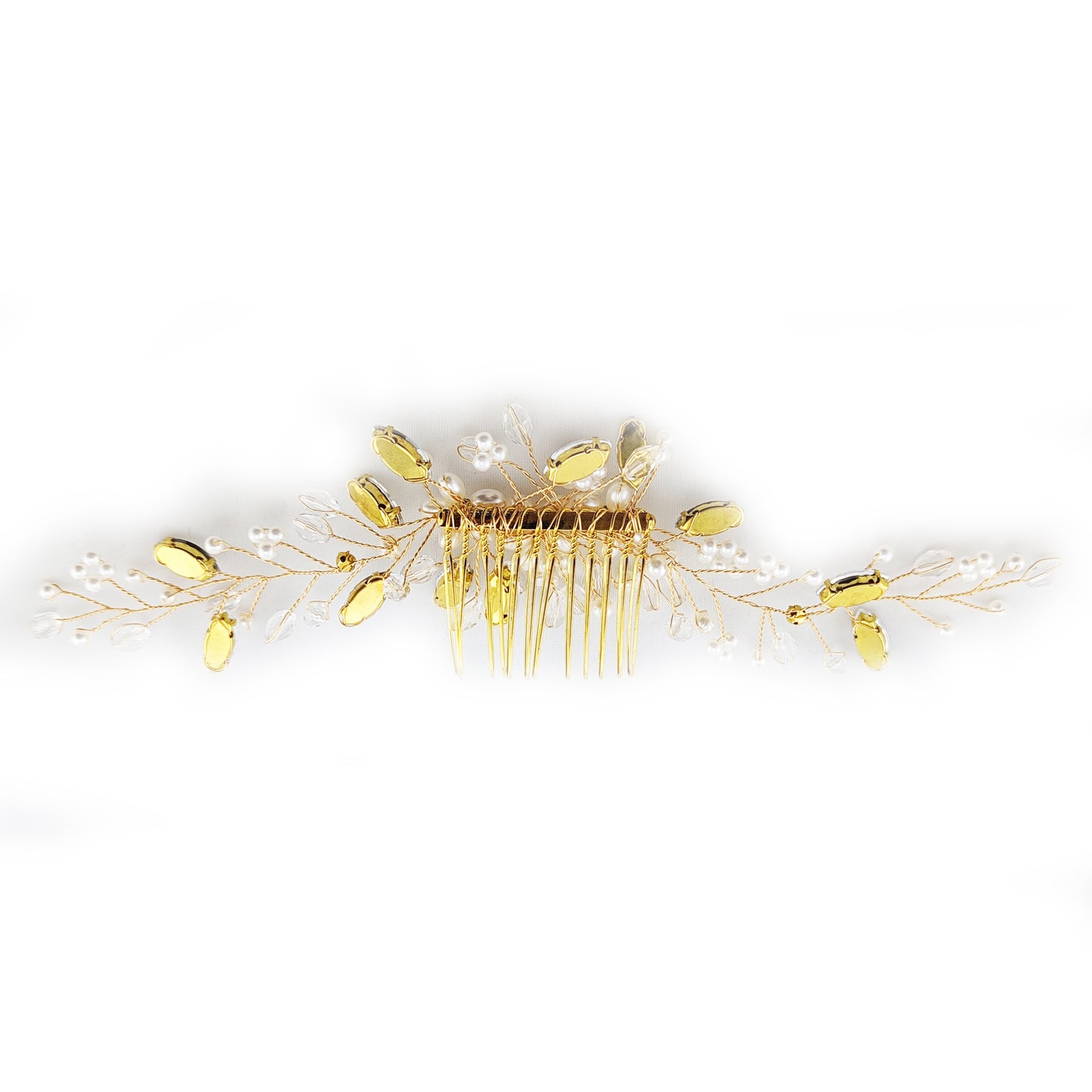 Weir Gold Crystal & Pearl Bridal Comb