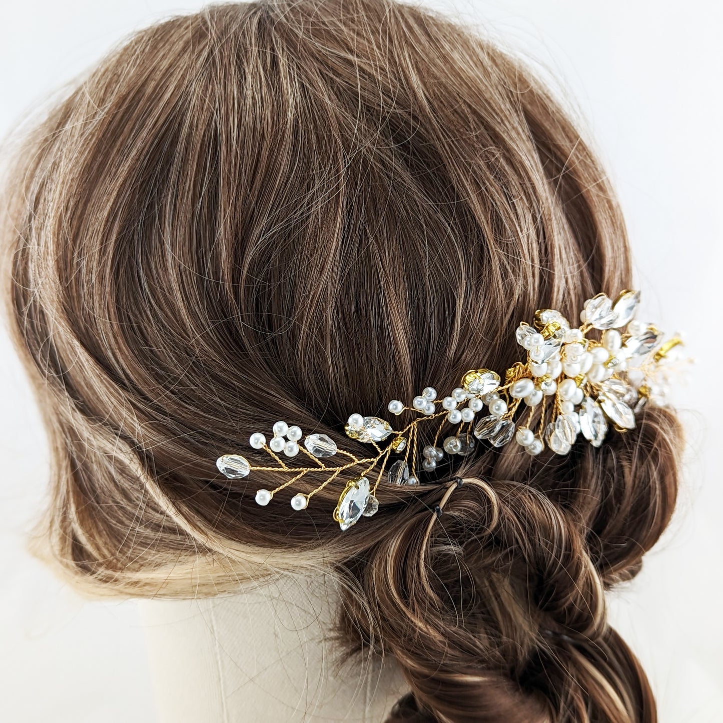 Weir Gold Crystal & Pearl Bridal Comb
