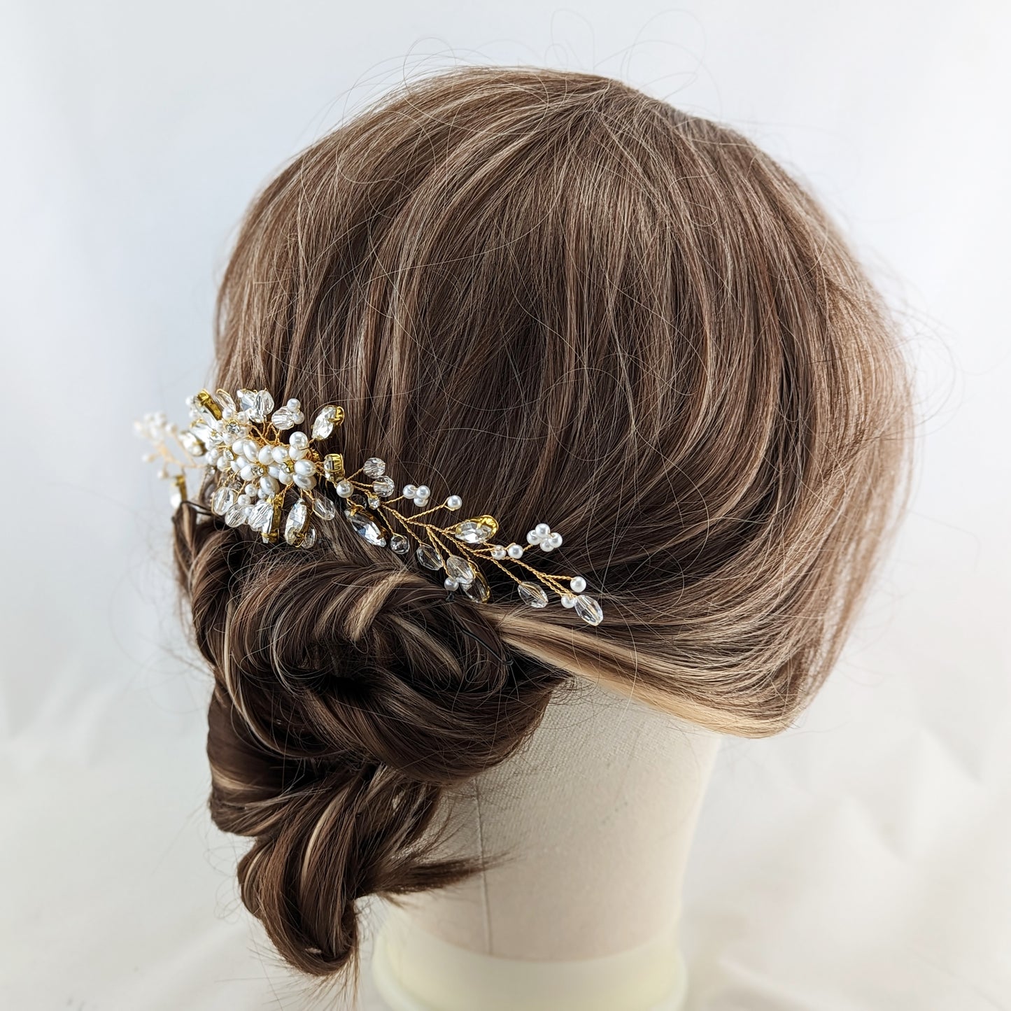 Weir Gold Crystal & Pearl Bridal Comb