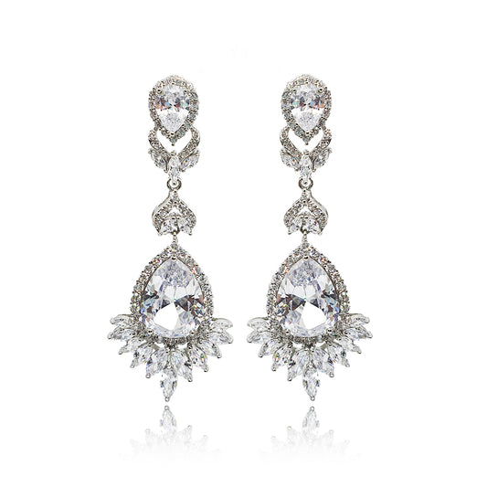Luciana Clear Crystal Earrings in Platinum
