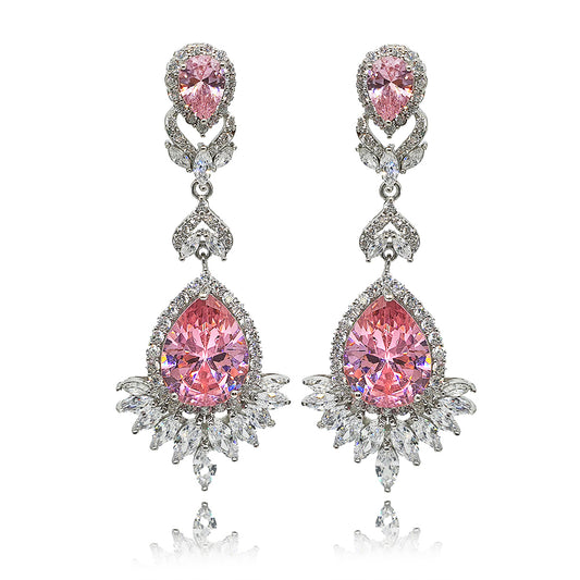 Luciana Pink Crystal Earrings in Platinum