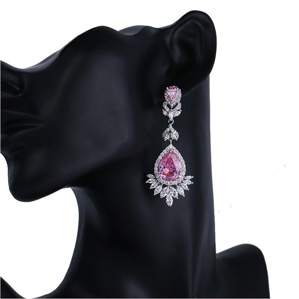 Luciana Pink Crystal Earrings in Platinum