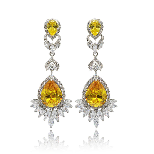 Luciana Yellow Crystal Earrings in Platinum