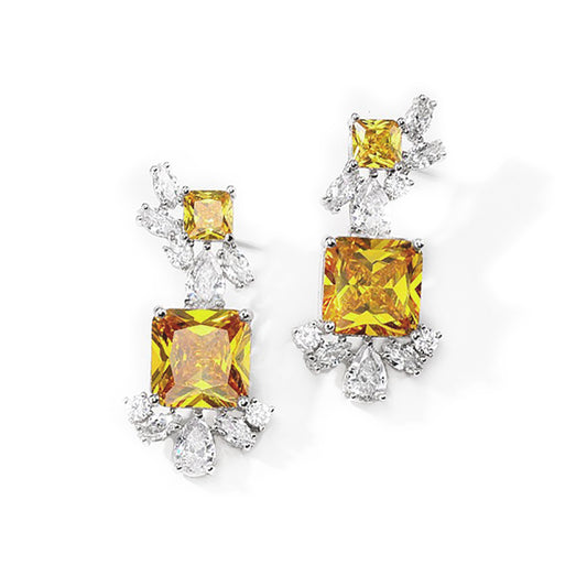 Quinn Yellow Crystal Earrings in White Gold