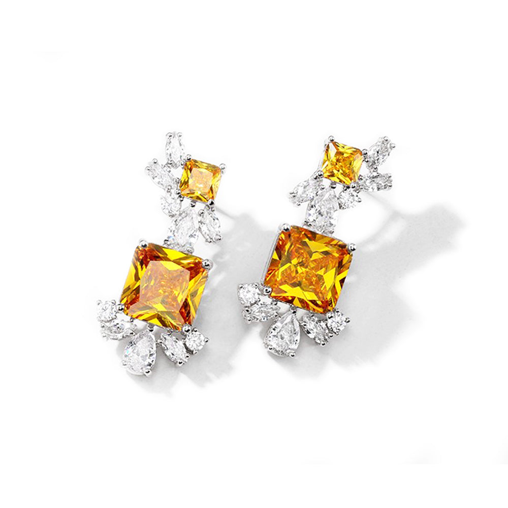 Quinn Yellow Crystal Earrings in White Gold