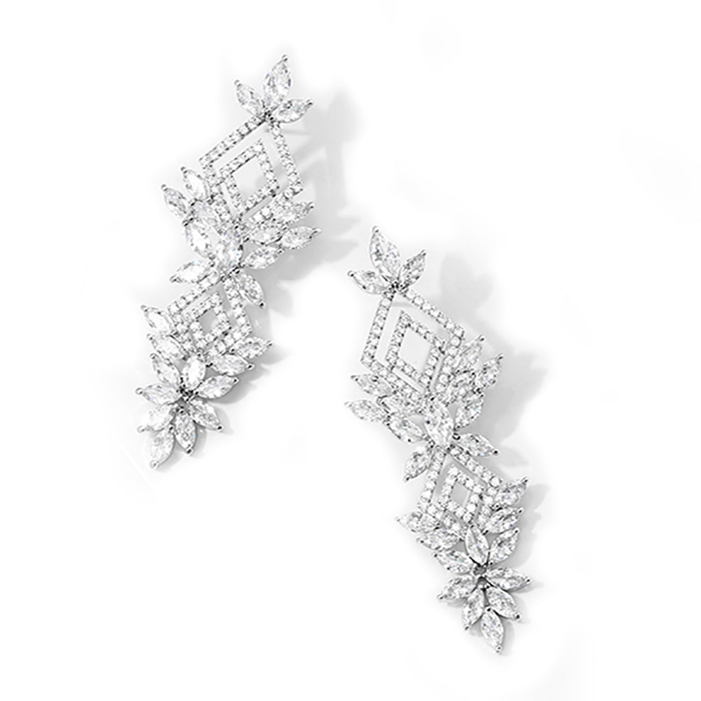 Brigitte Geometric Luxe Earrings in Platinum