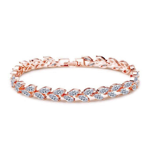 Farheen Crystal Leaf Bracelet Rose Gold - Bella Krystal