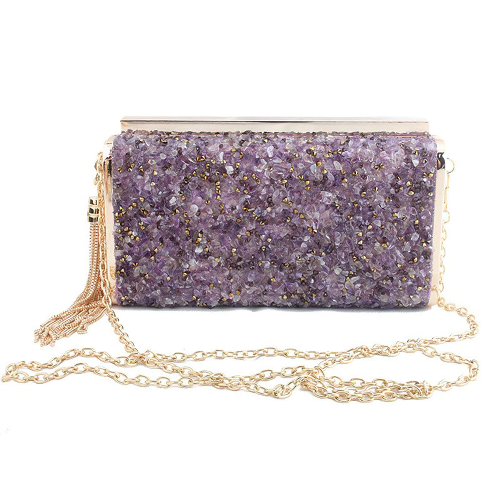 Maia Crystal Stone Clutch in Amethyst