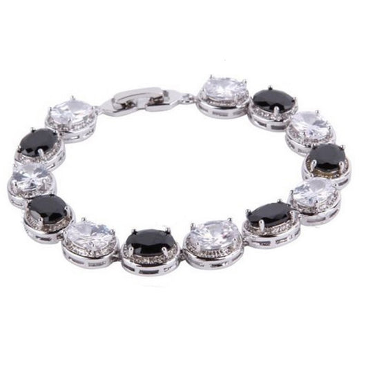 Adrianna Black & Clear Crystal Oval Bracelet - Bella Krystal