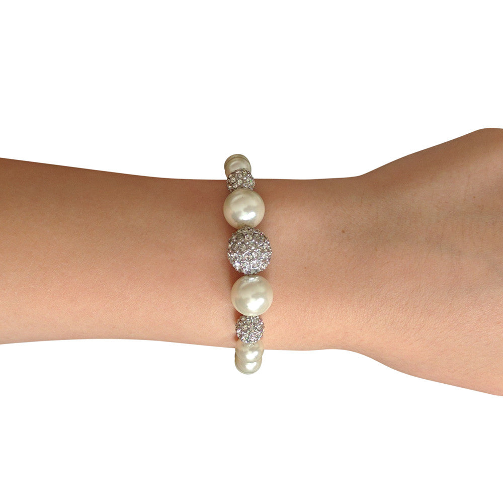Gianna Cream Pearl & Crystal Ball Bracelet - Bella Krystal