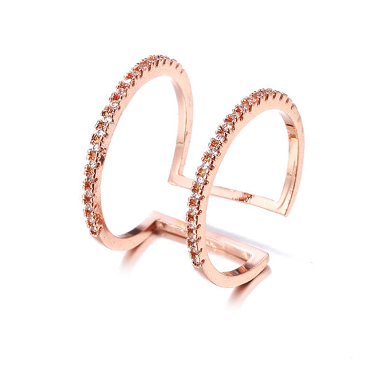 Noorani Twin Band Adjustable Fine Crystal Ring in Rose Gold
