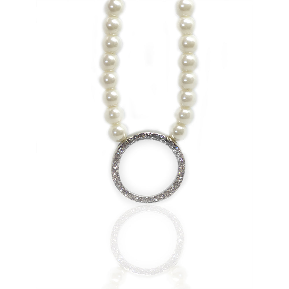 Arya Glass Pearl & Crystal Infinity Hoop Pendant Necklace - Bella Krystal