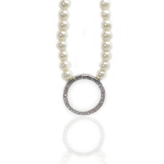 Arya Glass Pearl & Crystal Infinity Hoop Pendant Necklace - Bella Krystal