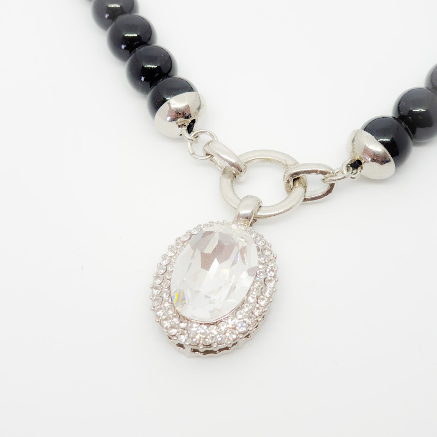 Ayleen Onyx Glass Pearl & Crystal Pendant Necklace - Bella Krystal