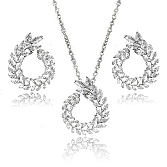 Audrina Crystal Leaf Circlet Earrings & Necklace Set in Platinum