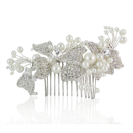 Trinity Crystal & Pearl Bow Bridal Hair Comb - Bella Krystal