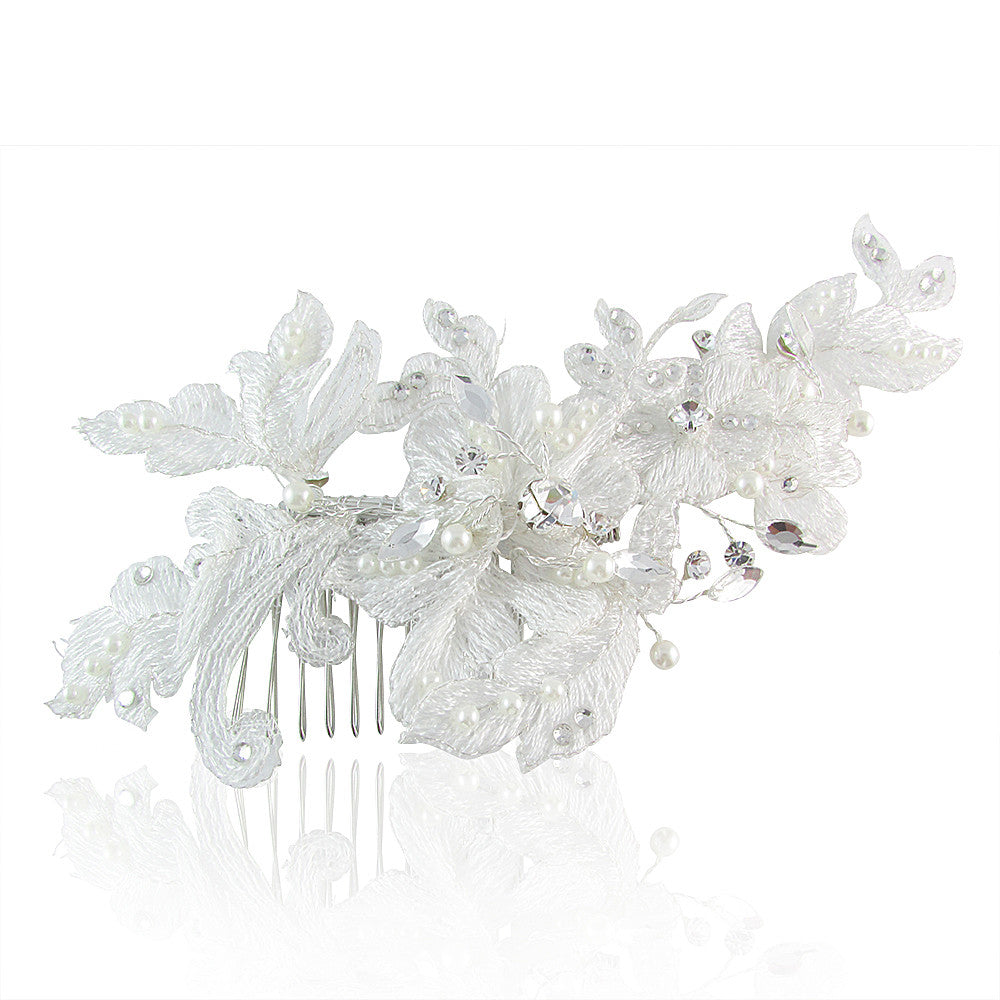 Amelia Lace & Crystal Hair Comb - Bella Krystal