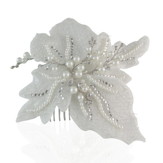 Silver Elegant Crystal & Pearl Hair Comb - Bella Krystal