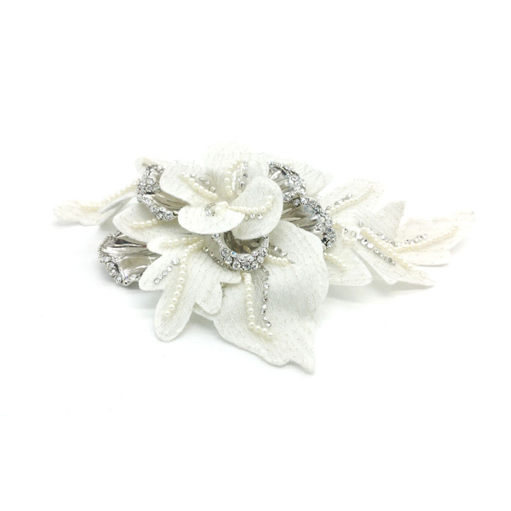 Serah Elegant Pearl & Crystal Leaf Hair Piece - Bella Krystal