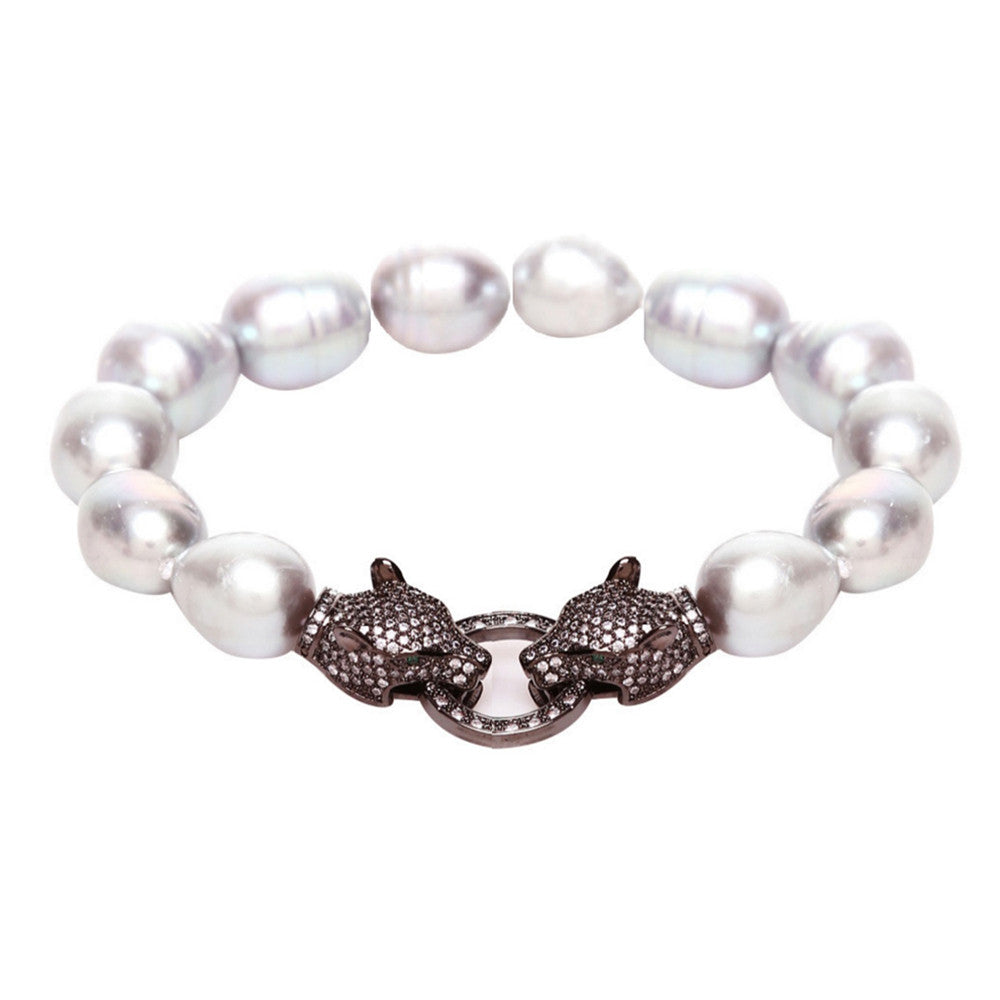 Alicia Crystal Tiger & Grey Fresh Water Pearl Bracelet - Bella Krystal