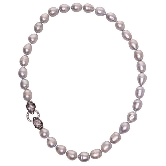 Sabrina Crystal Tiger & Grey Fresh Water Pearl Necklace - Bella Krystal
