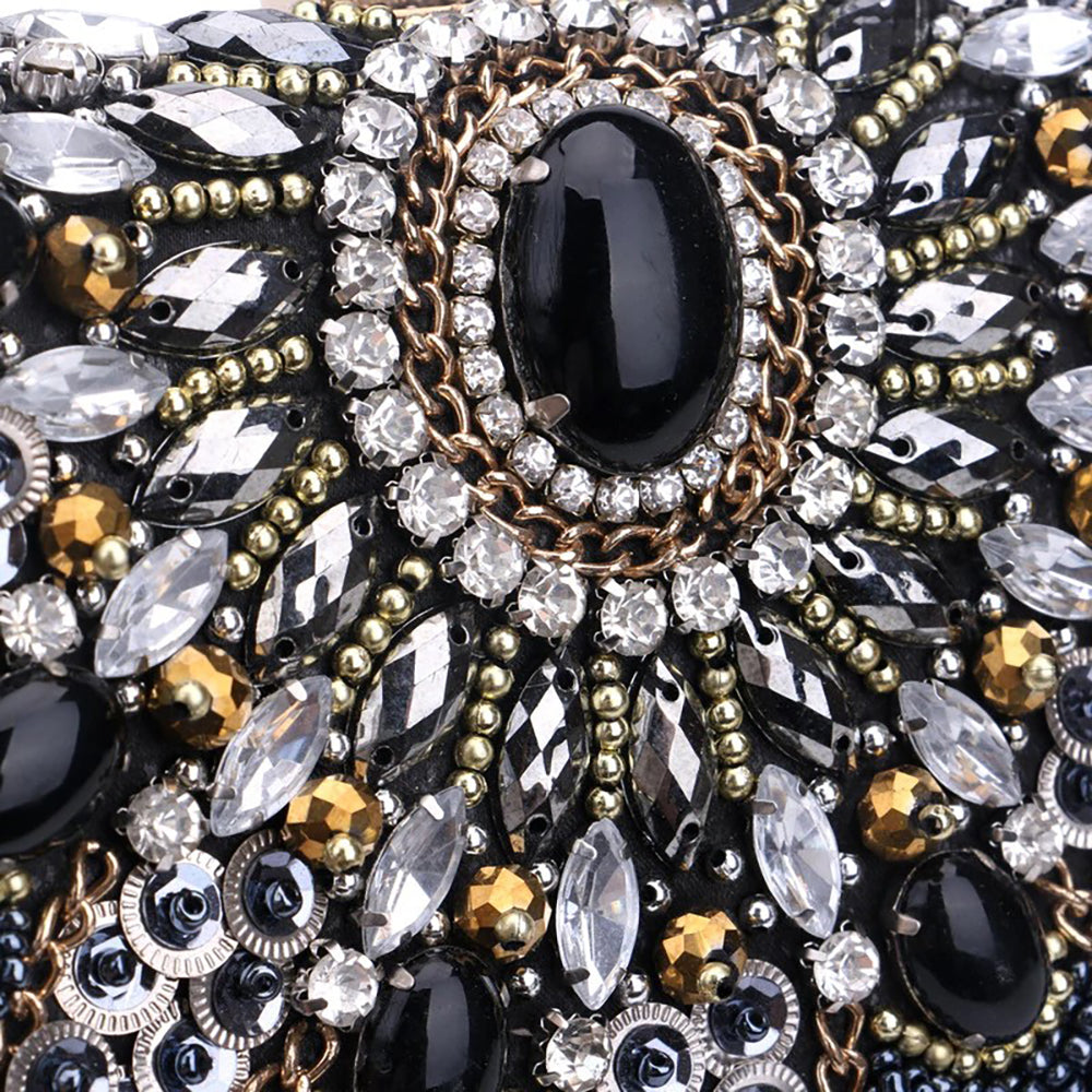 Selene Black Crystal Beaded Clutch
