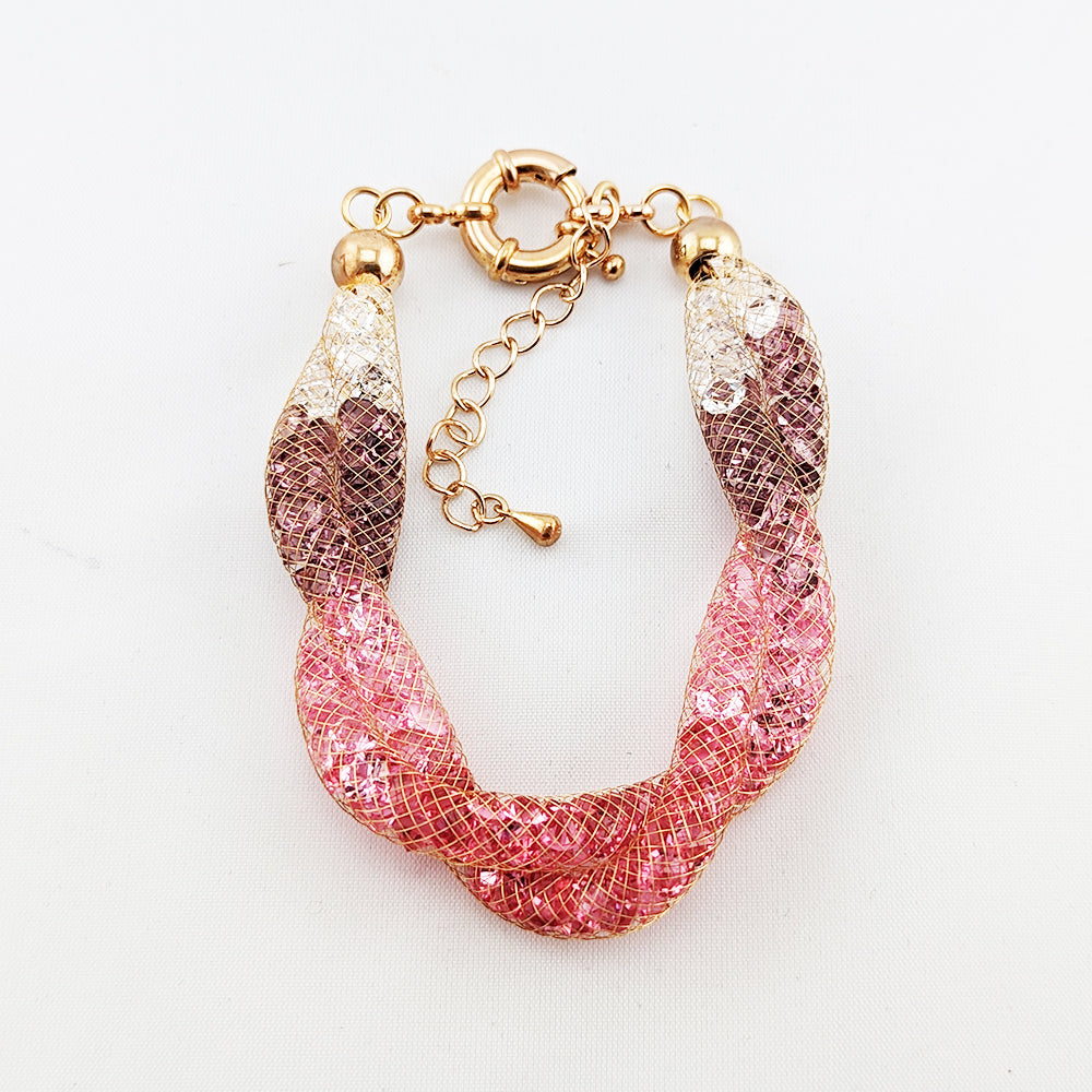 Allie Blush Crystal Filled Twist Mesh Bracelet