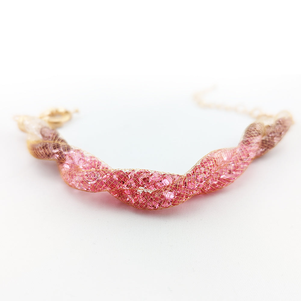 Allie Blush Crystal Filled Twist Mesh Bracelet