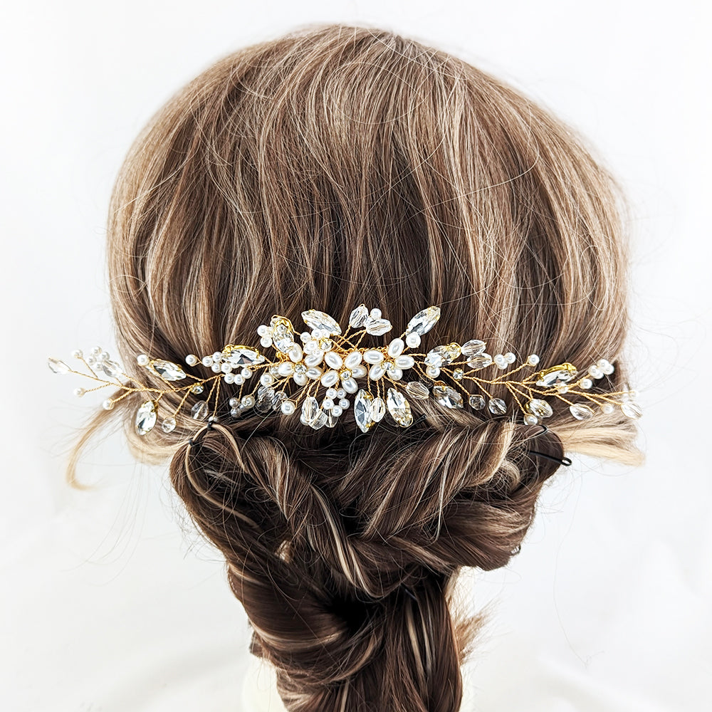 Weir Gold Crystal & Pearl Bridal Comb