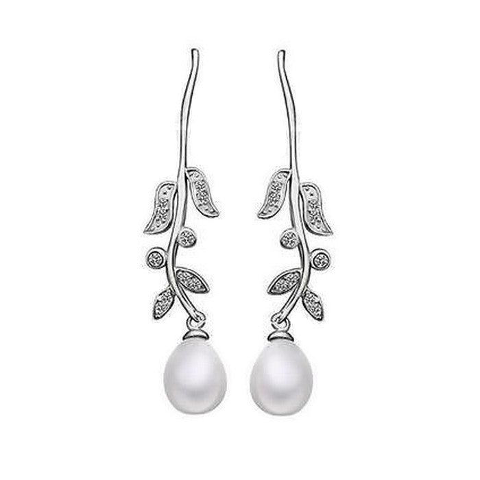 Danielle White Fresh Water Pearl Leaf Drop Earrings - Bella Krystal