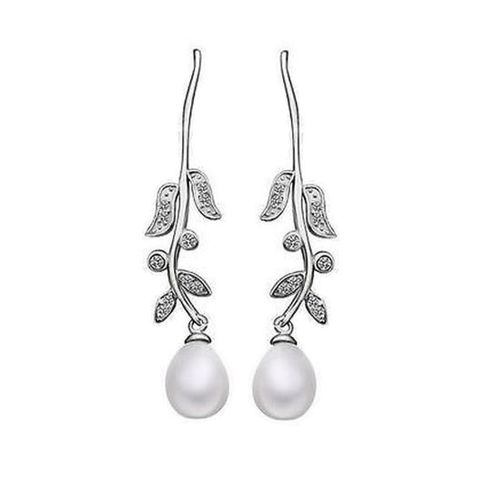 Danielle White Fresh Water Pearl Leaf Drop Earrings - Bella Krystal