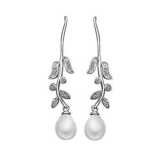 Danielle White Fresh Water Pearl Leaf Drop Earrings - Bella Krystal