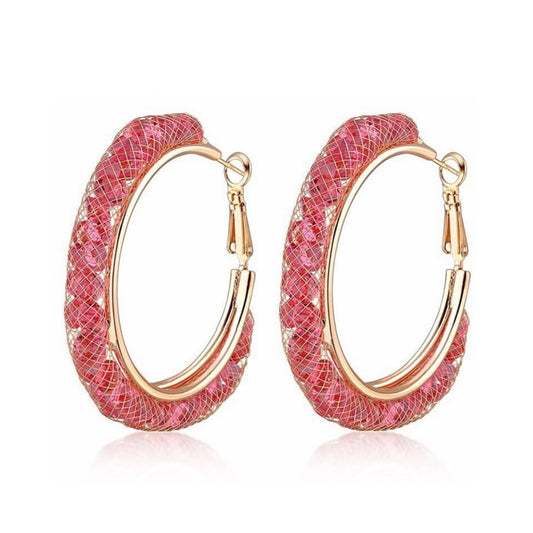 Allie Blush Crystal Filled Mesh Hoop Earrings - Bella Krystal