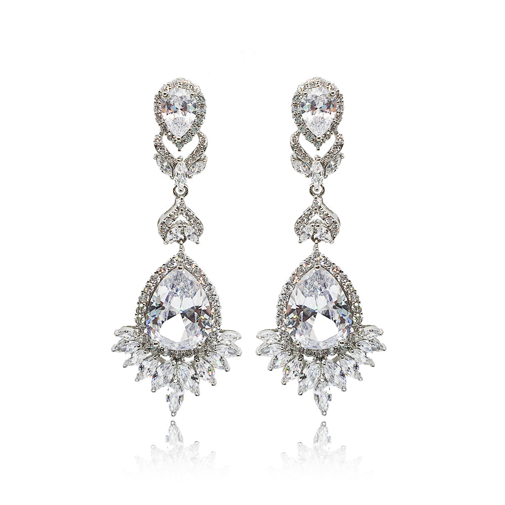 Luciana Clear Crystal Earrings in Platinum