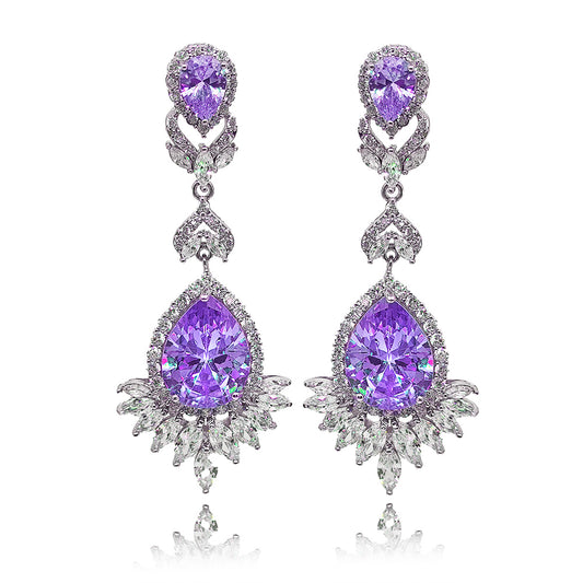 Luciana Purple Crystal Earrings in Platinum