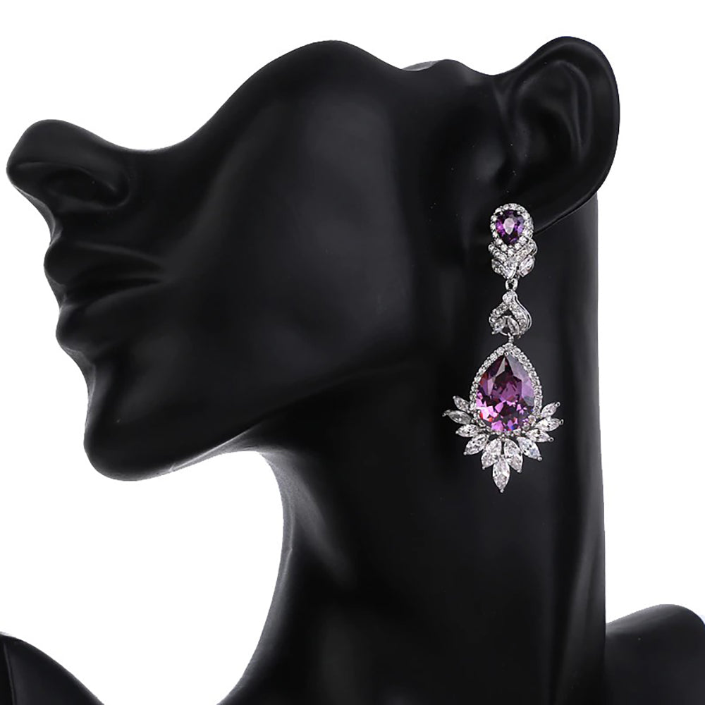 Luciana Purple Crystal Earrings in Platinum