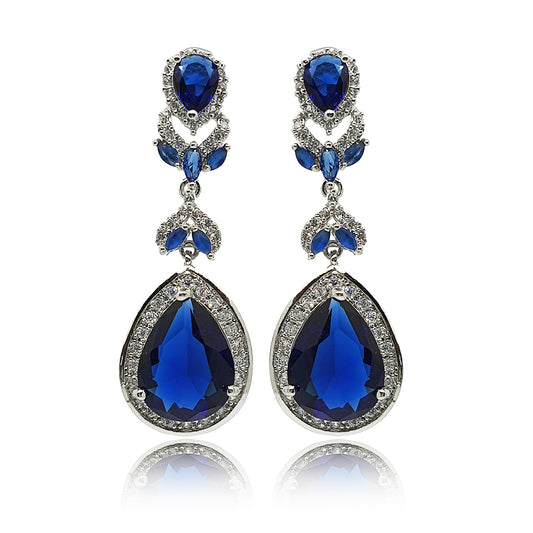 Samara Blue Crystal Drop Earrings in Platinum