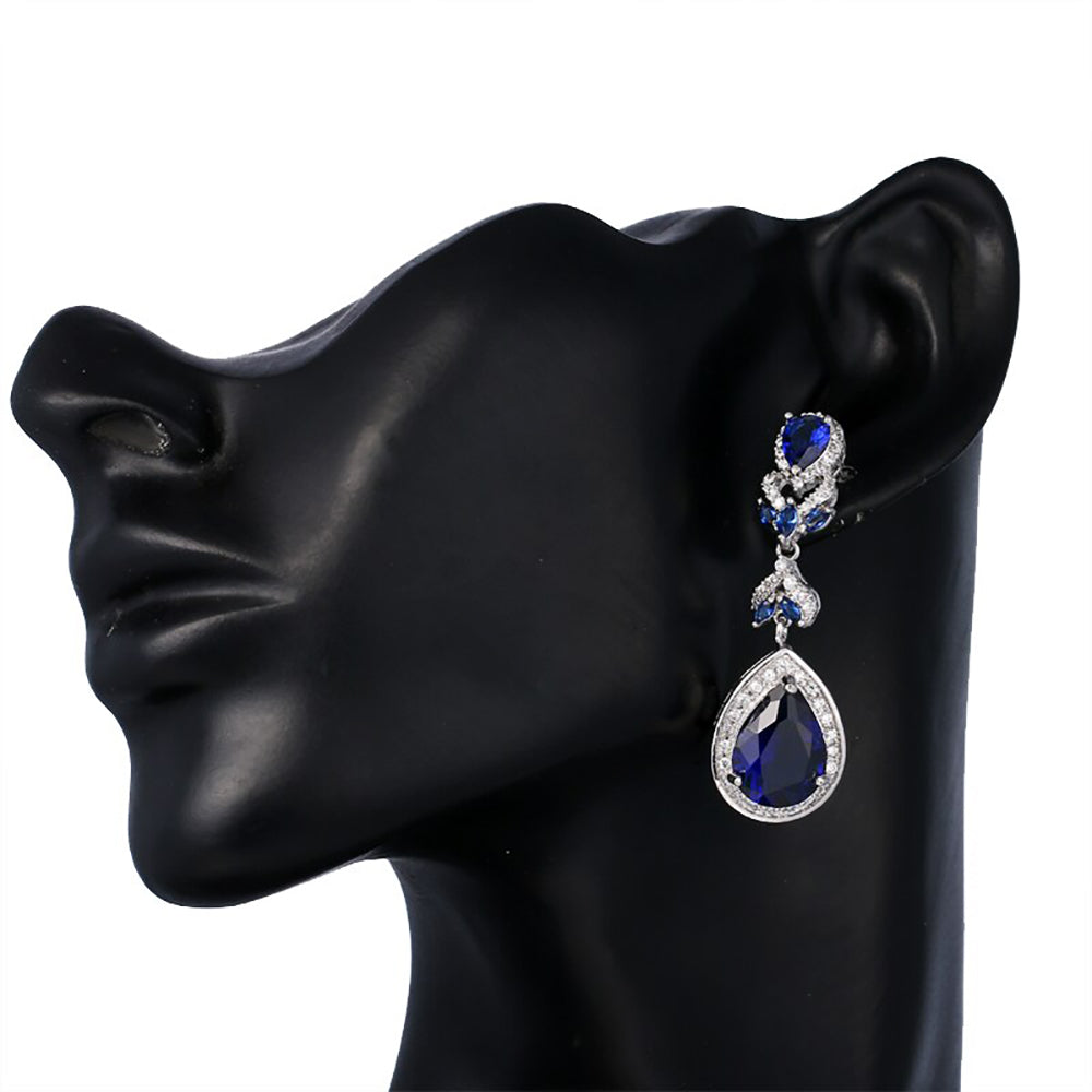 Samara Blue Crystal Drop Earrings in Platinum