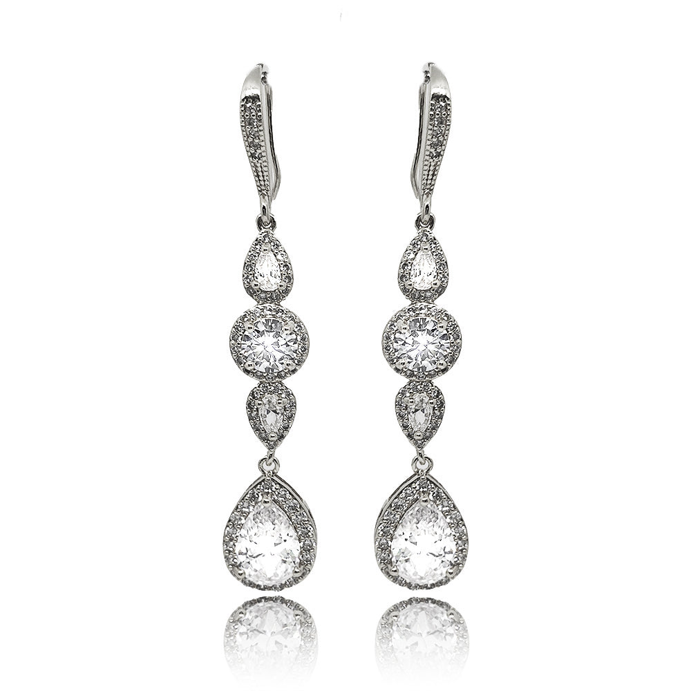 Rosalie Crystal Drop Earrings in White Gold