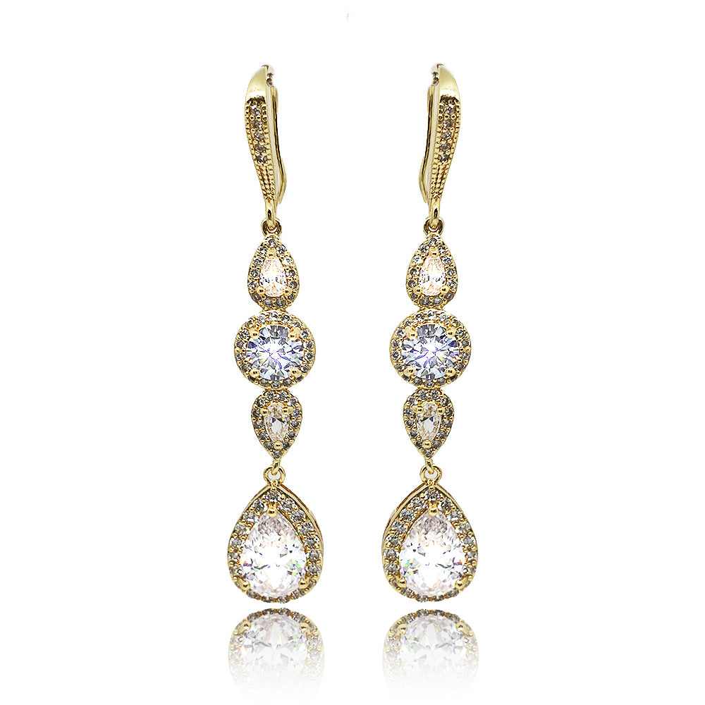 Rosalie Crystal Drop Earrings in Yellow Gold