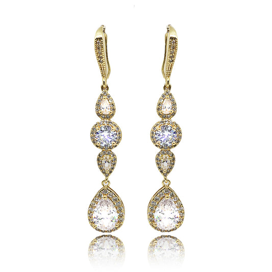 Rosalie Crystal Drop Earrings in Yellow Gold