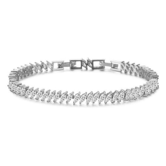 Anika Crystal Leaf Bracelet White Gold