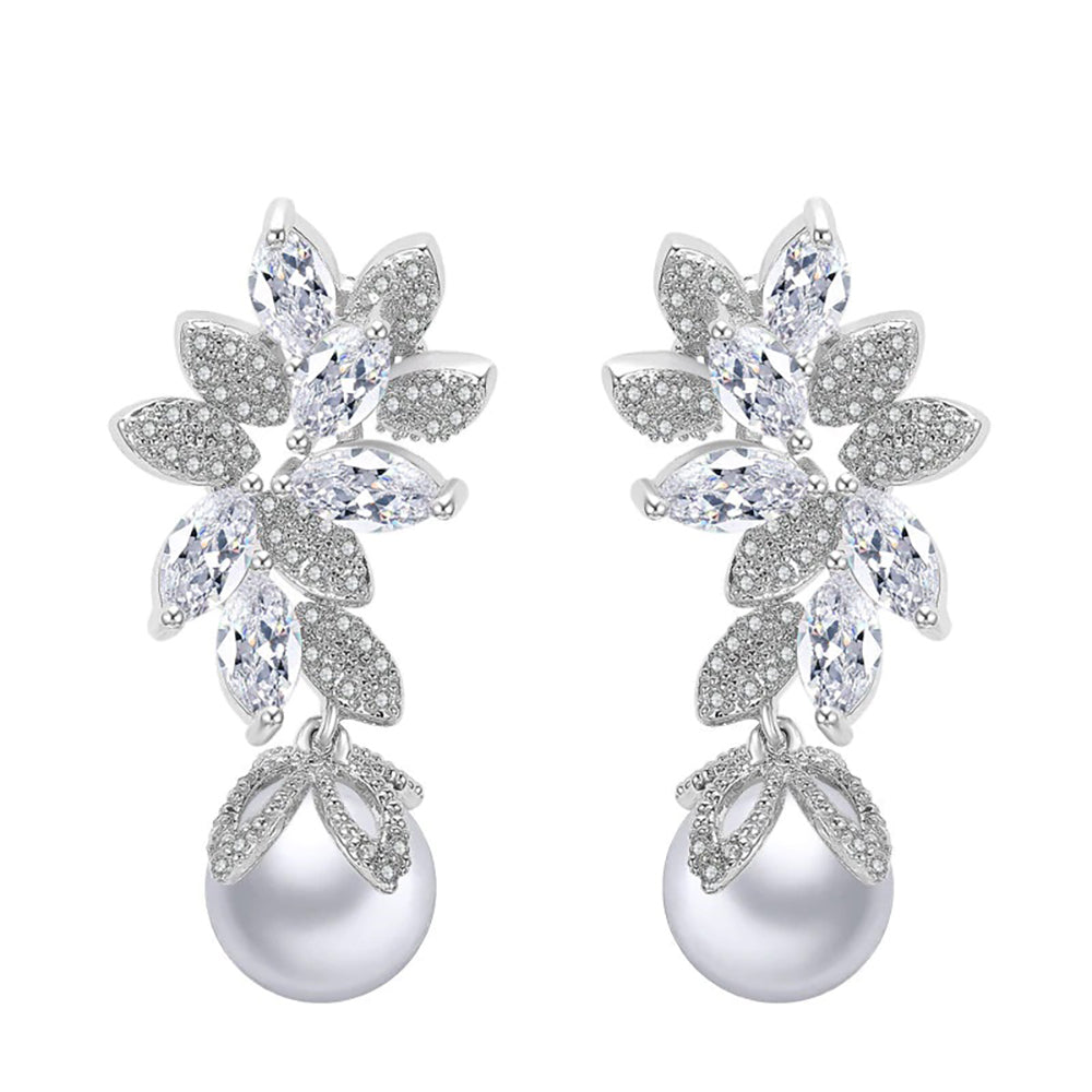 Breanna Crystal Pearl Drop Earrings