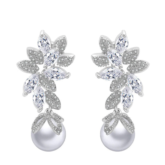 Breanna Crystal Pearl Drop Earrings