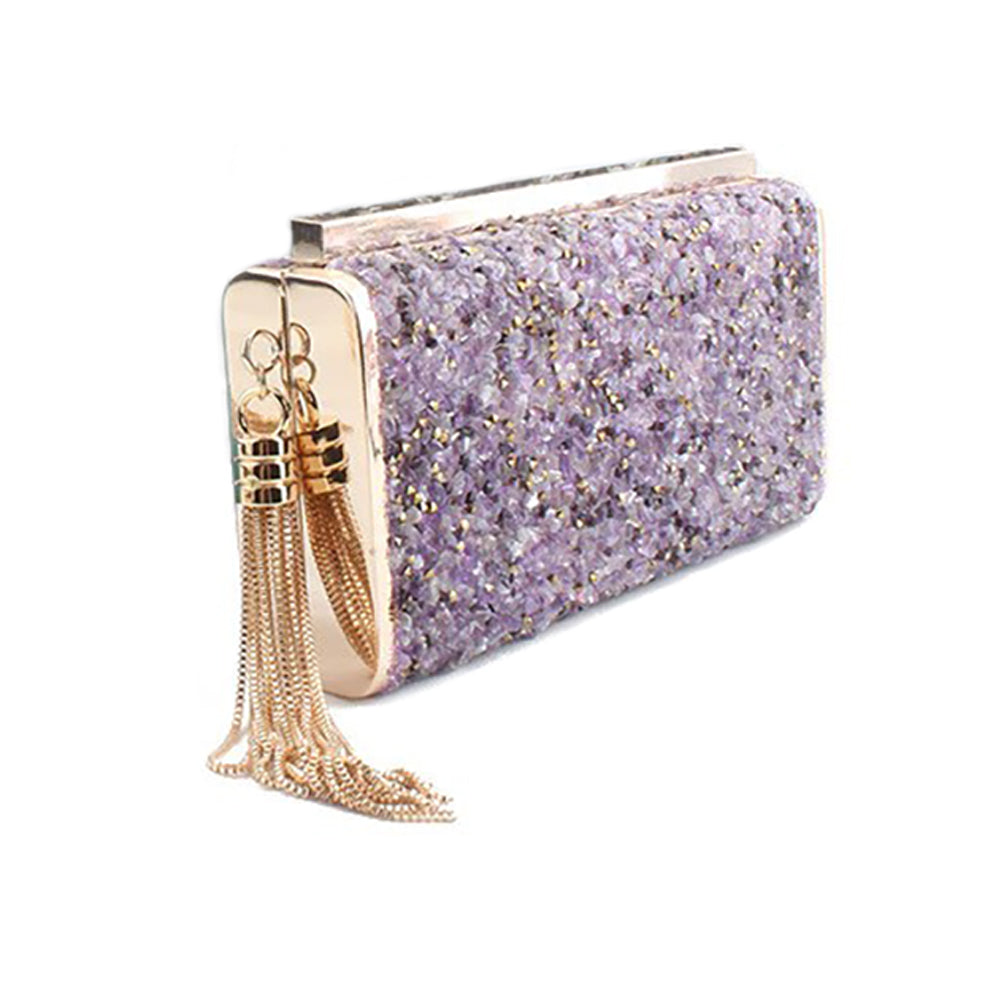 Maia Crystal Stone Clutch in Amethyst