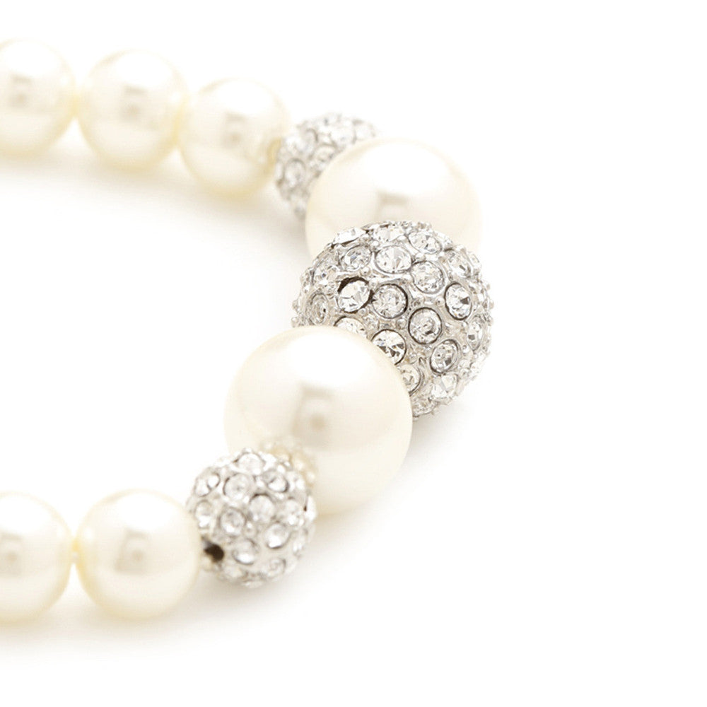 Gianna Cream Pearl & Crystal Ball Bracelet - Bella Krystal