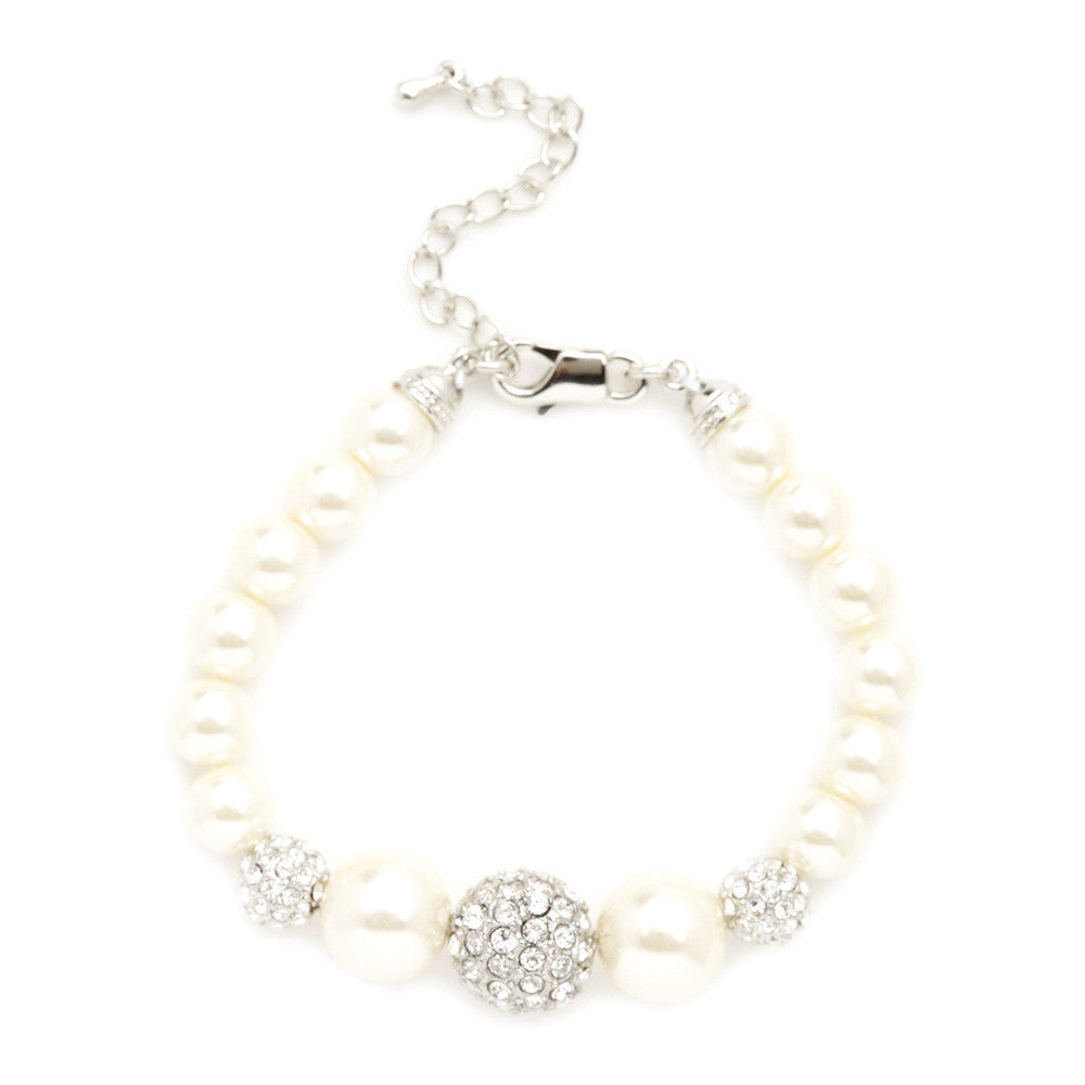 Gianna Cream Pearl & Crystal Ball Bracelet - Bella Krystal