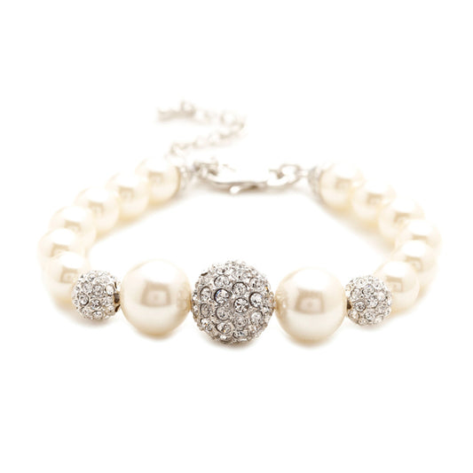 Gianna Cream Pearl & Crystal Ball Bracelet - Bella Krystal