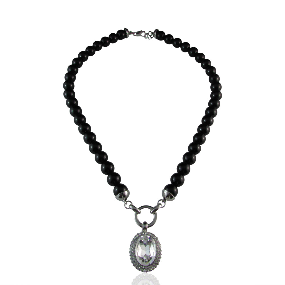 Ayleen Onyx Glass Pearl & Crystal Pendant Necklace - Bella Krystal