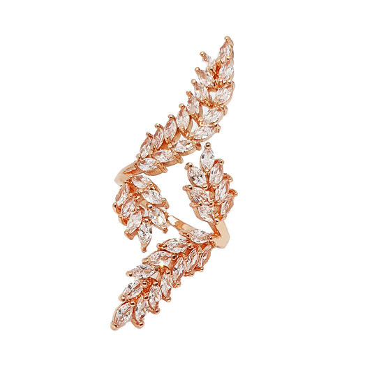 Aeris Luxe Adjustable Crystal Leaf Ring